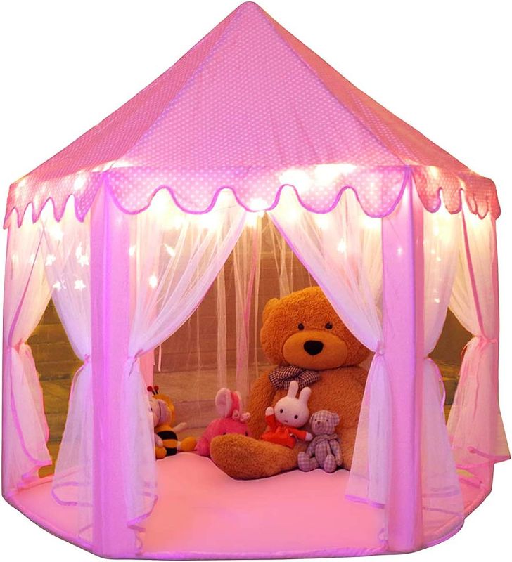 Photo 1 of 5-Piece Princess Castle Girls Pop Up Play Tent & Dress Up Costume Bundle - Playhouse Gift for Girls & Toddler for Indoor & Outdoor Use with Pink Fairy Tale Carrying Bag & Glow in The Dark Stars