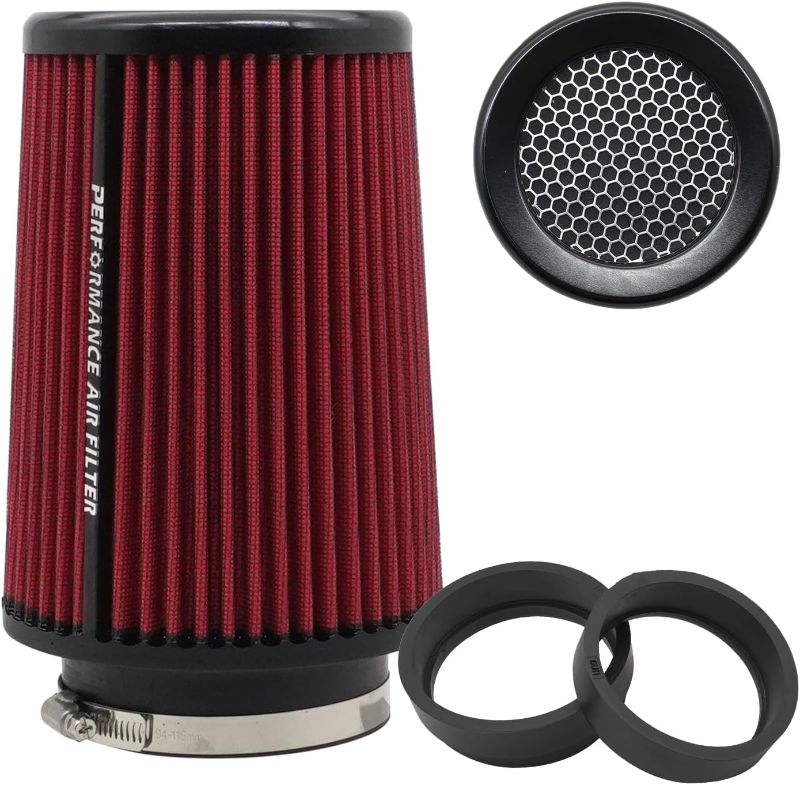 Photo 1 of  3 3.5 4 inch Cold Air Intake Filter 76mm 89mm 101mm Performance Cone Air Filters Universal for Racing Sport Car 3 Sizes in 1, B-4in-Red (XH-UN078-101-RD)