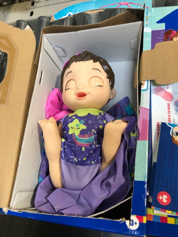 Photo 1 of Baby Alive Baby Grows Up (Dreamy) - Shining Skylar or Star Dreamer, Growing and Talking Baby Doll, Toy with 1 Surprise Doll and 8 Accessories , Blue