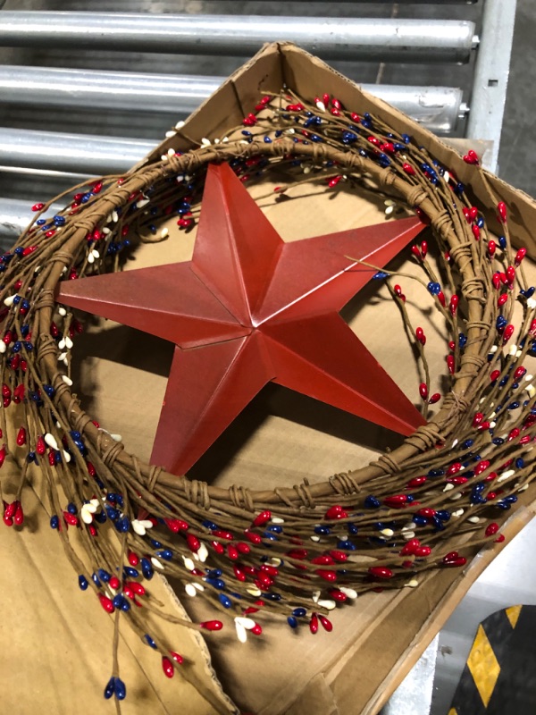 Photo 3 of 4th of July Wreath,16” Patriotic Wreath with Barn Star Americana Wreath for Front Door and Independence Day Decor