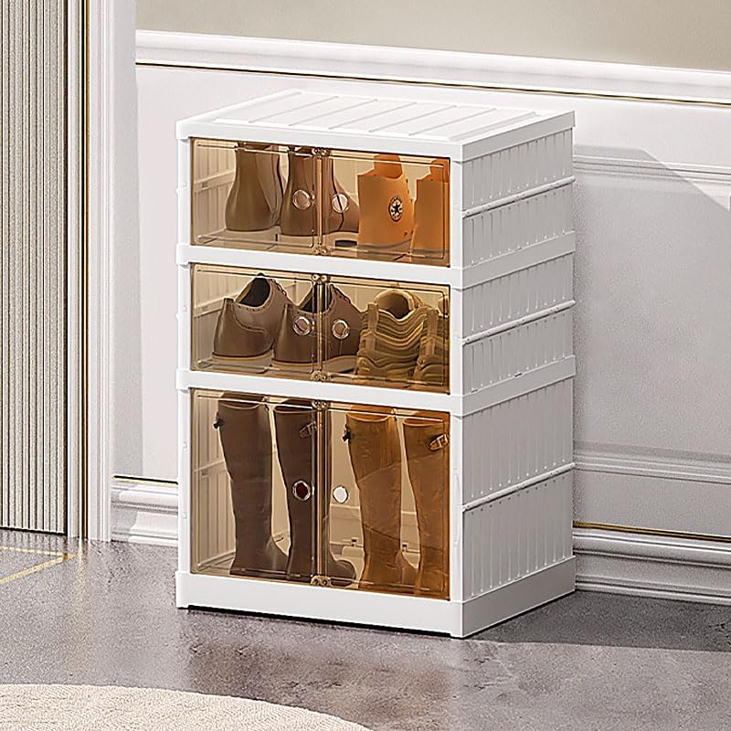 Photo 1 of AOHMPT Shoe Box Foldable Storage Box Installation-free Clear Plastic Stackable Shoe Storage Cabinet Shoe Organizer Shoe Container Box with Lids Large Size Shoe Rack (3 layers)
