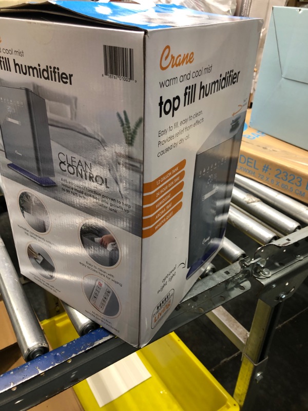 Photo 1 of Crane Warm & Cool Mist Top Fill Humidifier with Remote, 1.2 Gallon, 500 Sq. Ft Coverage, UV Ionizing Light, Metallic