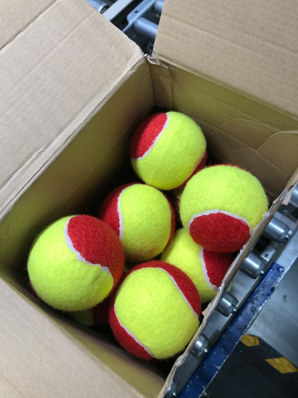 Photo 1 of 24 Pack Tennis Balls for Kids 75% Low Compression Stage Kids Tennis Ball Bulk for Beginners Ball Machine Training Transition Practicing PET Dog Playing Practice on Short 36 Foot Court (Red Yellow)