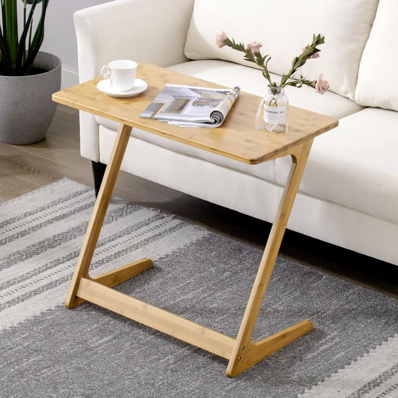 Photo 1 of Zoopolyn Tv Tray Table Bamboo Tv Dinner Table Z Shaped end Table for Sofa Couch Laptop Living Room Bedroom Natural
