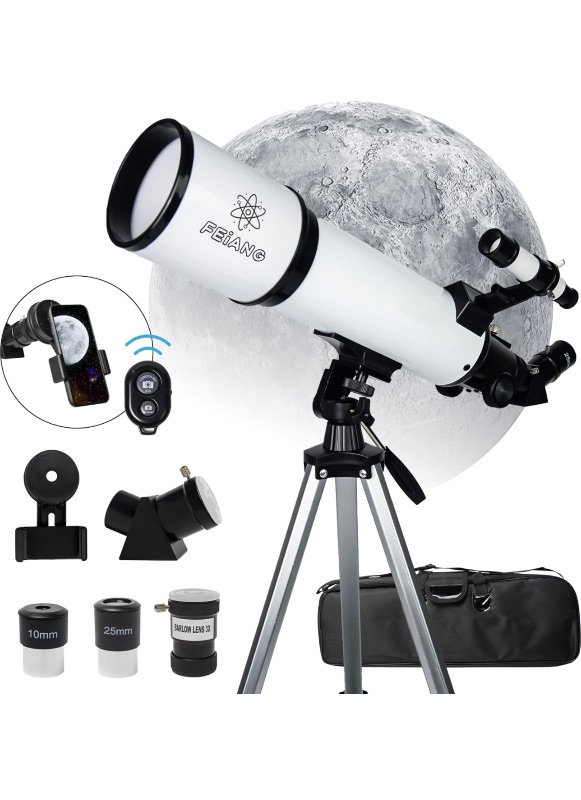 Photo 1 of 80mm Aperture 600mm Astronomical Refracting Telescope with AZ Mount, 24X-180X Eyepiece, Wireless Control, Carrying Bag - For Beginners
 
