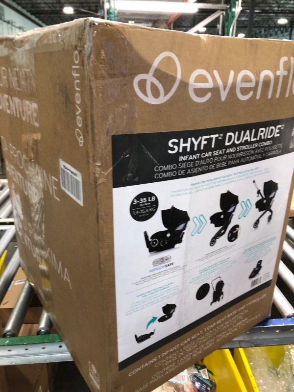 Photo 2 of Evenflo Shyft DualRide Infant Car Seat and Stroller Combo with Carryall Storage (Durham Green) Shyft Dualride Durham Green