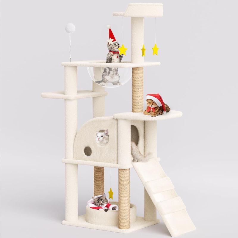 Photo 1 of X XBEN 55in Cat Tree Tower, Multi-Level Cat Condo for Large Cats with Large Space Capsule Nest, Cave, Step Ladder, Scratching Posts, Kitten Furniture Condo Activity Center Play House, Beige
