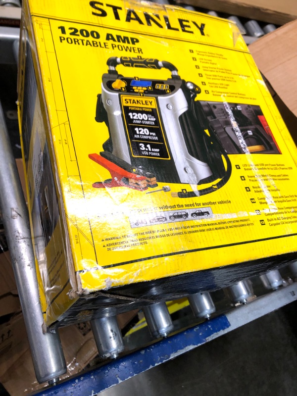 Photo 2 of STANLEY J5C09D Digital Portable Power Station Jump Starter: 1200 Peak/600 Instant Amps, 120 PSI Air Compressor, 3.1A USB Ports, Battery Clamps 1,200 Peak Amps