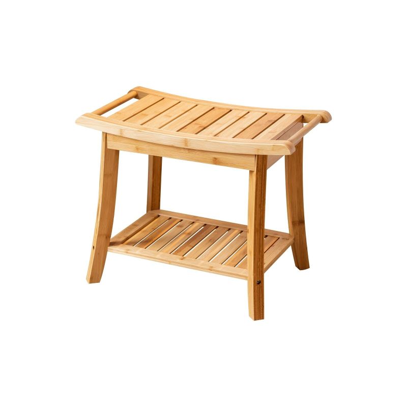 Photo 1 of Forevich Bamboo Shower Bench Stool with Storage Shelf Waterproof Shower Chair