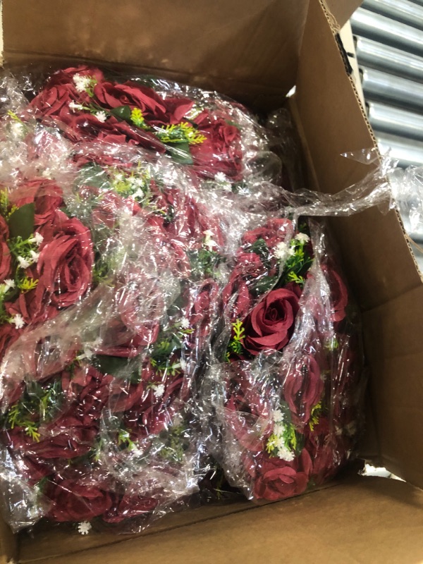 Photo 3 of **New open**NUPTIO Flower Ball Arrangement Bouquet - 10 Pcs 9.5 inch Diameter Burgundy Fake Flowers Roses Balls for Centerpieces Tables - Artificial Rose Arrangements for Wedding Centerpiece Table Decorations 10 Pcs Burgundy