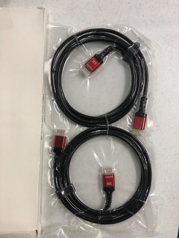 Photo 2 of Highwings 8K HDMI Cables 2.1, 2 Pack 48Gbps 10FT/3M, Ultra High Speed HDMI Braided Cord (8K@60Hz 7680x4320, 4K@120Hz) HDCP 2.2&2.3, eARC,HDR10, Compatible with Roku TV/HDTV/PS5/Blu-ray 10 FT Red 2