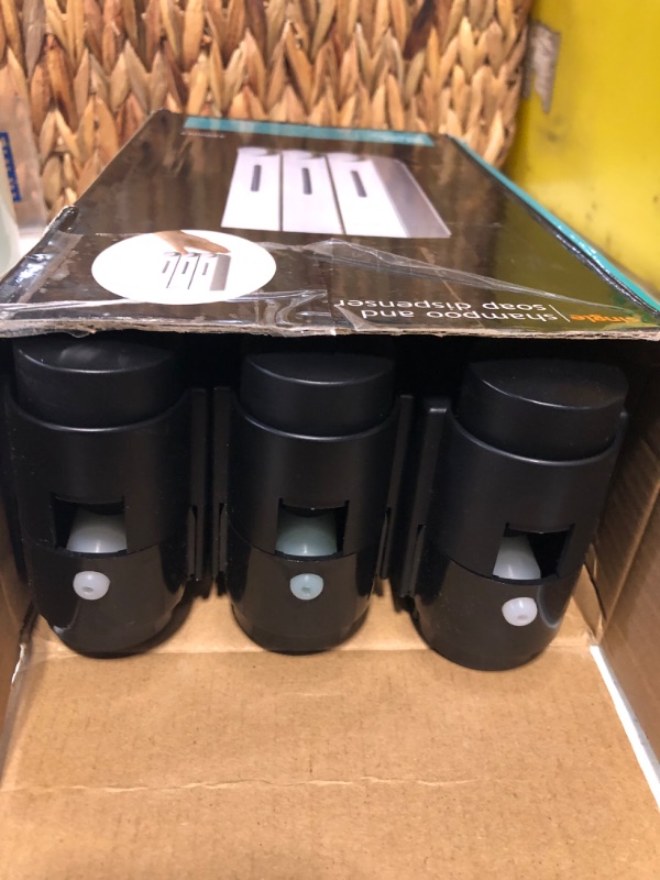 Photo 1 of Nidacci Shampoo Conditioner Dispenser, 3 Chamber 3x420ml Shower Soap Dispenser Shower Gel Container No Drill Wall Mounted Shower Pump Dispenser and Organizer for Toilet Bathroom Hotel Kitchen Black