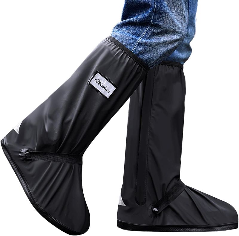 Photo 1 of Black Waterproof Rain Boot Shoe Cover with Reflector (1 Pair) (X-Large)