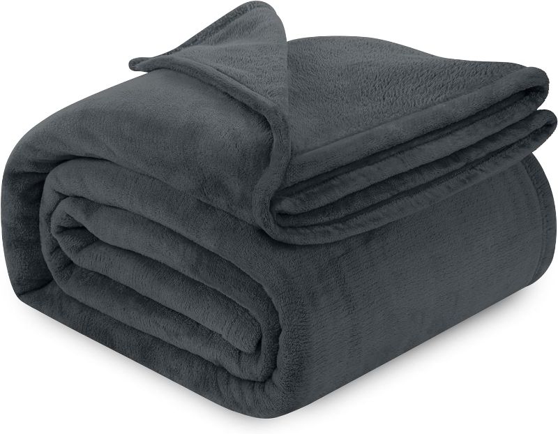 Photo 1 of  Grey Fleece Blanket Queen Size Lightweight Fuzzy Soft Anti-Static Microfiber Bed Blanket