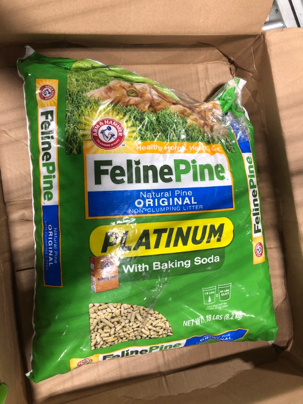 Photo 2 of ARM & HAMMER Feline Pine Platinum with Baking Soda Non-Clumping Cat Litter, 18lb Bag, No Added Scent