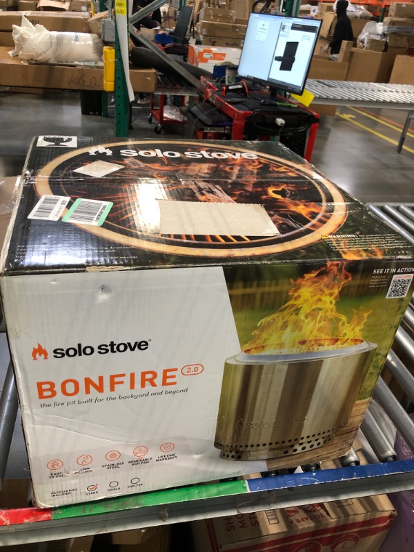 Photo 3 of **DAMAGE/DENTED** Solo Stove Bonfire 2.0 with Stand, Smokeless Fire Pit | Wood Burning Fireplaces w/ Removable Ash Pan, Portable Outdoor Firepit - for Camping, Stainless Steel, H: 16.75 in x Dia: 19.5 in, 21.75 lbs W/ Removable Ash Pan & Base Plate