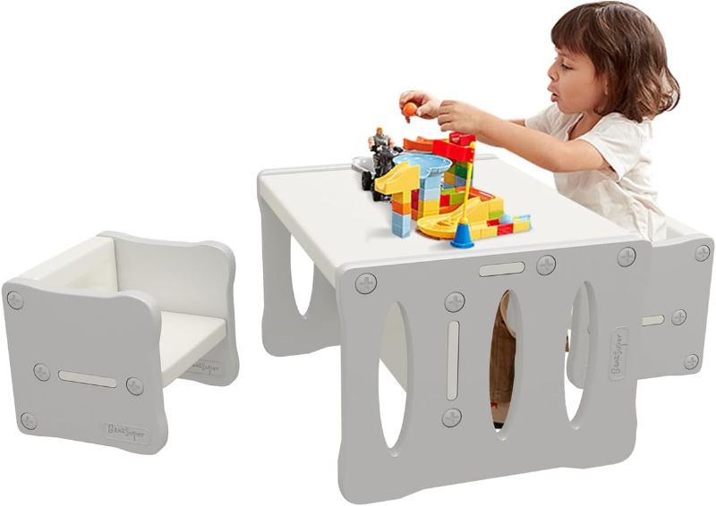 Photo 1 of BanaSuper Kid's Table and 2 Chairs Set Plastic Activity Table for Toddlers Children Desk Ideal for Arts & Crafts Snack Time Homeschooling Homework Gift for Boy & Girl(Grey with 2 Chairs Set)