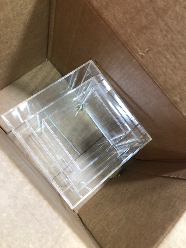 Photo 3 of Acrylic Display Riser Box Clear 4" 5" 6" Set One Open Side No Lid Merchandise Storage Caddys or Bins Hollow with Open Bottom Retail Product Risers 1 4" 5" 6" Cubes-Clear