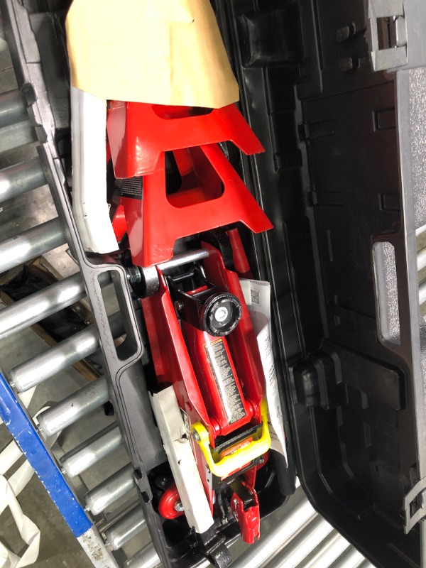 Photo 1 of BIG RED T82001S Torin Hydraulic Trolley Service/Floor Jack Combo with 2 Jack Stands and Blow Mold Carrying Storage Case, 2 Ton (4,000 lb) Capacity, Red