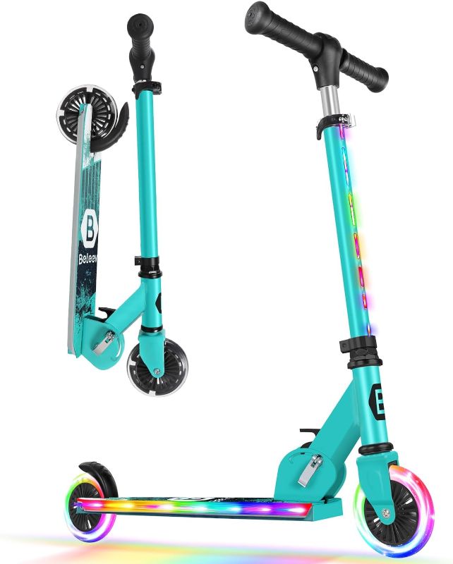 Photo 1 of BELEEV V2 Scooters for Kids with Light-Up Wheels & Stem & Deck, 2 Wheel Folding Scooter for Girls Boys, 3 Adjustable Height, Non-Slip Pattern Deck, Lightweight Kick Scooter for Children Ages 3-12