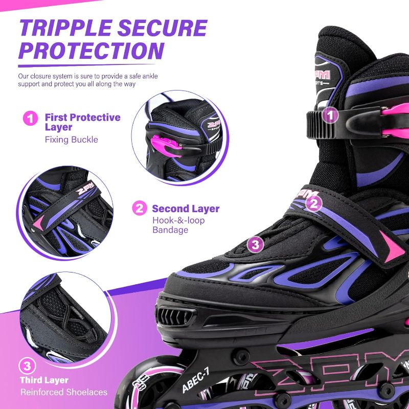 Photo 1 of 2PM SPORTS Vinal Girls Adjustable Flashing Inline Skates, All Wheels Light Up, Fun Illuminating Skates for Kids and Men 