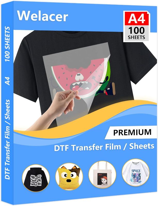 Photo 1 of 100 Sheets DTF Transfer Film Paper A4 Double Sided Thick Clear Pretreat Sheets, PET Heat Transfer Paper for Epson Inkjet Printer DTG Printer Direct Print On T Shirts Textile