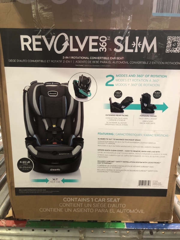 Photo 4 of Evenflo Revolve360 Slim 2-in-1 Rotational Car Seat with Quick Clean Cover (Stow Blue) Revolve Slim Quick Clean Cover Stow Blue