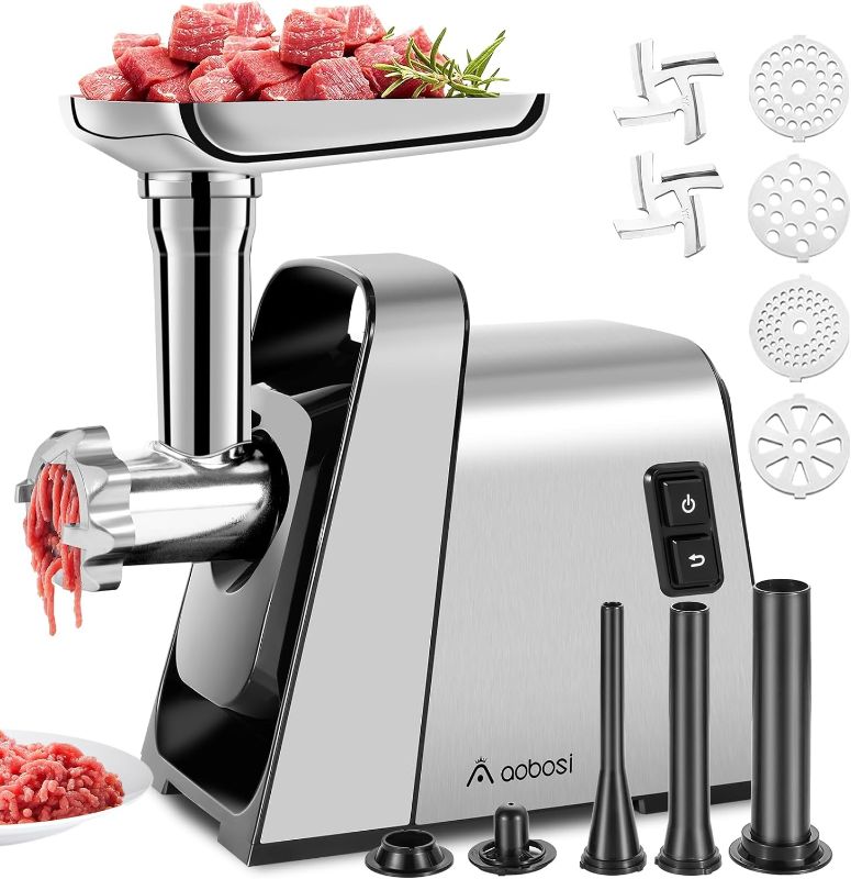 Photo 1 of AAOBOSI Meat Grinder Electric, [3000W Max] Meat Grinder Heavy Duty with 2 Stainless Steel Blades & 4 Grinding Plates, Sausage Maker & Kibbe Kit for Home Kitchen & Commercial Using 