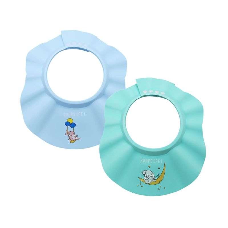 Photo 1 of BONPEIPEI Baby Shower Shampoo Cap 2Pcs Adjustable Safety Eva Bath Visor Accessories Waterproof Soft Hair Washing Guard Bathing Hat for Girls, Boys, Infants, Kids and Toddlers-blue/green 