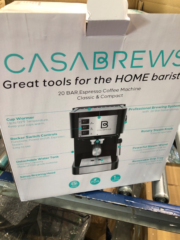 Photo 4 of ***FOR PARTS ONLY***

CASABREWS Espresso Machine 20 Bar, Professional Espresso Maker and Cappuccino Machine with Milk Frother Steam Wand, Compact Espresso Coffee Maker with 50 oz Water Tank for Latte, Gift for Dad Mom