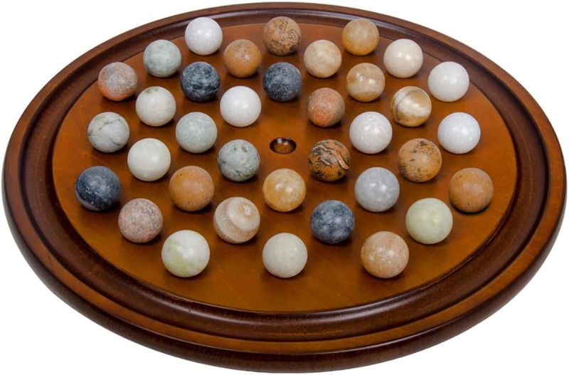 Photo 1 of Arolly Handcrafted Solitaire Board Game Set with 36 Natural Marbles - Mahogany Wooden Finish Authentic Handmade Solitaire Boards | The for Adults on Any Occasion