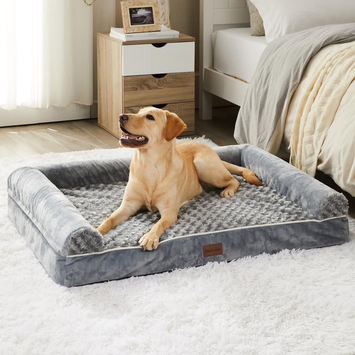 Photo 1 of  Dog Beds for Large Dogs, Orthopedic Dog Bed for Medium Large Dogs, Egg- Foam Dog Crate Bed (XL(40 * 33 * 7) Inch, Grey)