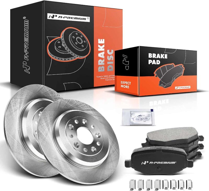 Photo 1 of A-Premium 12.99 inch (330mm) Rear Solid Disc Brake Rotors + Ceramic Pads kit Compatible with Select Ford and Lincoln Models - Explorer 2013-2019, Taurus 2010-2019, Edge 2011-2014, Flex, MKS, MKT, MKX