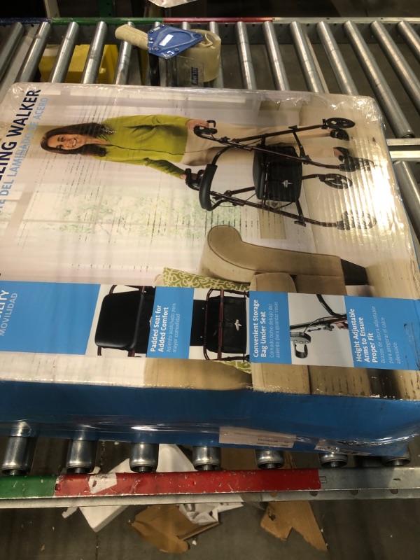 Photo 2 of ** UNKOWN IF PARTS ARE MISSING** Medline Rollator Walker with Seat, Steel Rolling Walker with 6-inch Wheels Supports up to 350 lbs, Medical Walker, Burgundy