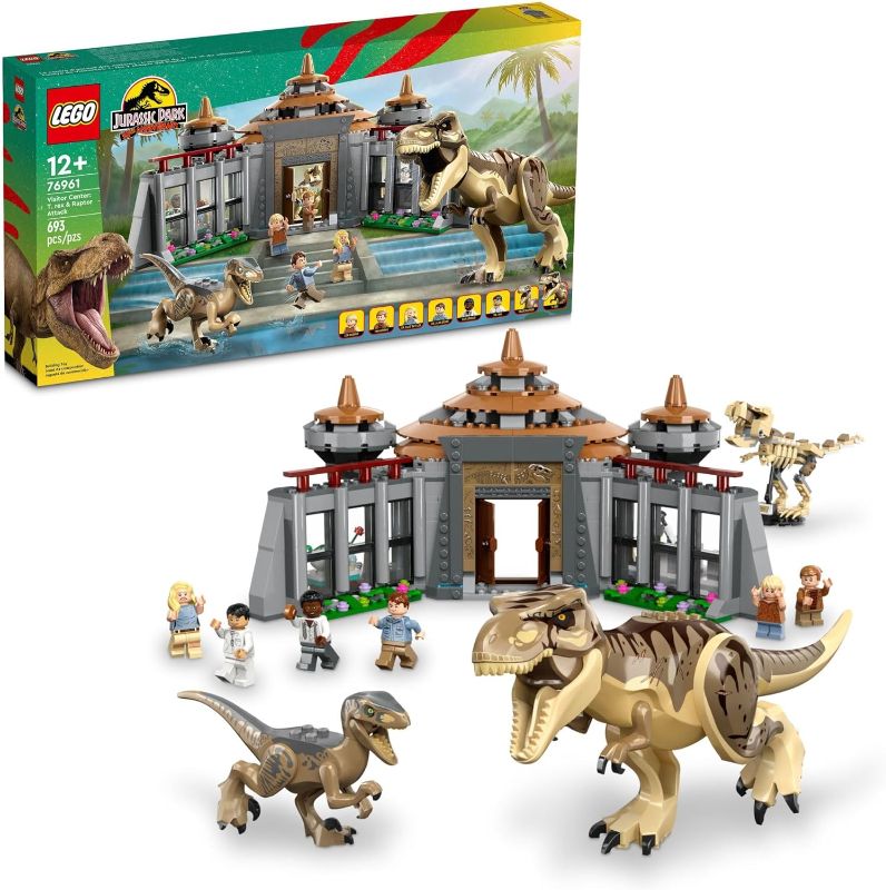 Photo 1 of *MISSING PIECES** LEGO Jurassic Park Visitor Center: T. rex & Raptor Attack 76961 Buildable Dinosaur Toy; Gift for Teens and Kids Aged 12 and Up, Including a Dino Skeleton Figure, 6 Minifigures and More