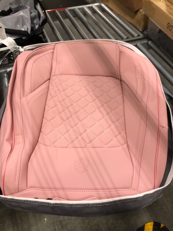 Photo 3 of GEEYONTEK Car Seat Covers Front Set, 2Pcs Universal Waterproof Leather Vehicle Cushion for Automotive Front, Driver Seat Protectors Fit for Most SUV Truck Sedans Pick-up Jeep, Airbag Compatible (Pink) Front Set Pink