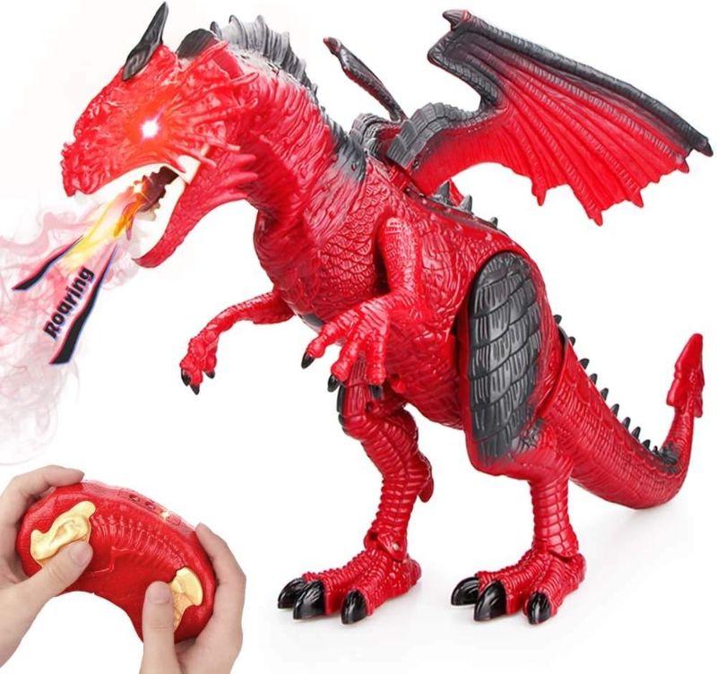 Photo 1 of Betheaces Remote Control Dinosaur,Dragon Toy for Kids Boys Girls Red Dragon Figures Learning Realistic Looking Large Size with Roaring Spraying Light Up Eyes for Birthday Xmas Gifts (Style-1)
