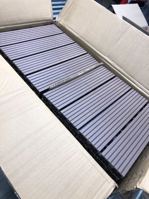 Photo 3 of 24PCS Wood Plastic Composite Patio Deck Tiles, 12"x12" Interlocking Deck Tiles, Water Resistant for Indoor & Outdoor, 24 sq. ft Coffee 24