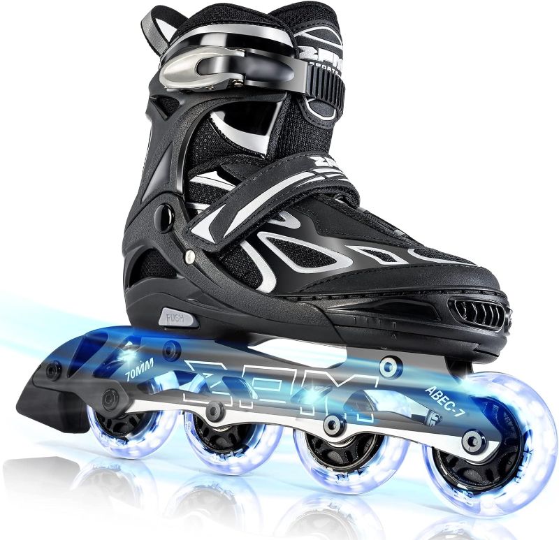 Photo 1 of 2PM SPORTS Vinal Girls Adjustable Flashing Inline Skates, All Wheels Light Up, Fun Illuminating Skates for Kids and Men
