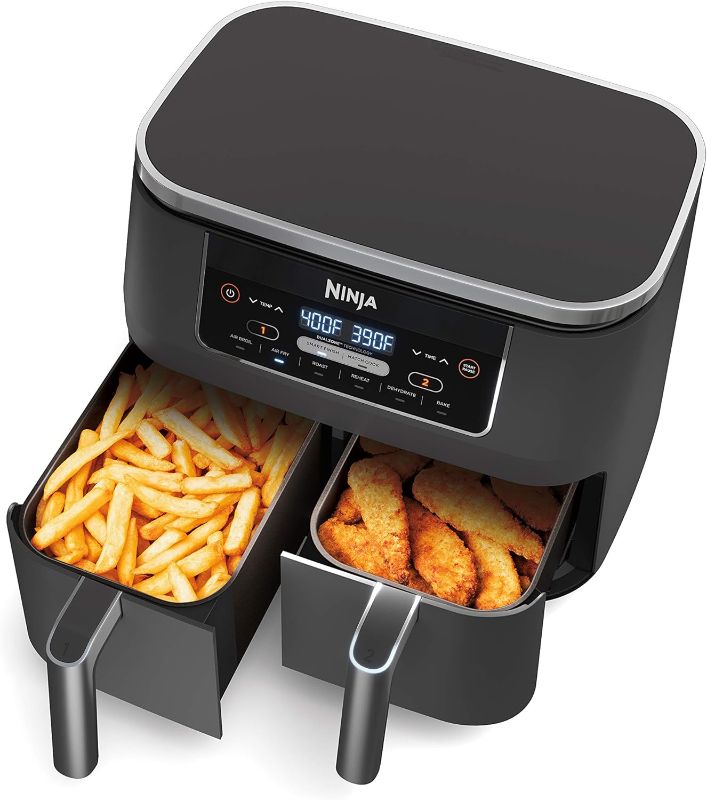 Photo 1 of **for parts- won't turn on****  Ninja DZ201 Foodi 8 Quart 6-in-1 DualZone 2-Basket Air Fryer with 2 Independent Frying Baskets, Match Cook & Smart Finish to Roast, Broil, Dehydrate & More for Quick, Easy Meals, Grey
