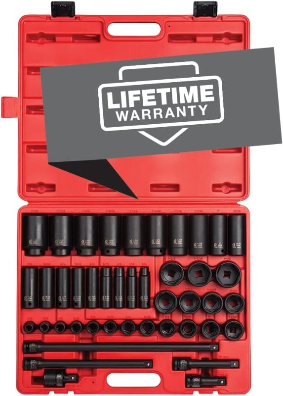Photo 1 of 43-Piece Sunex 1/2-Inch Drive Master Impact Socket Set, SAE 3/8-Inch to 1-1/2-Inch, Cr-Mo Steel, Heavy Duty Case
