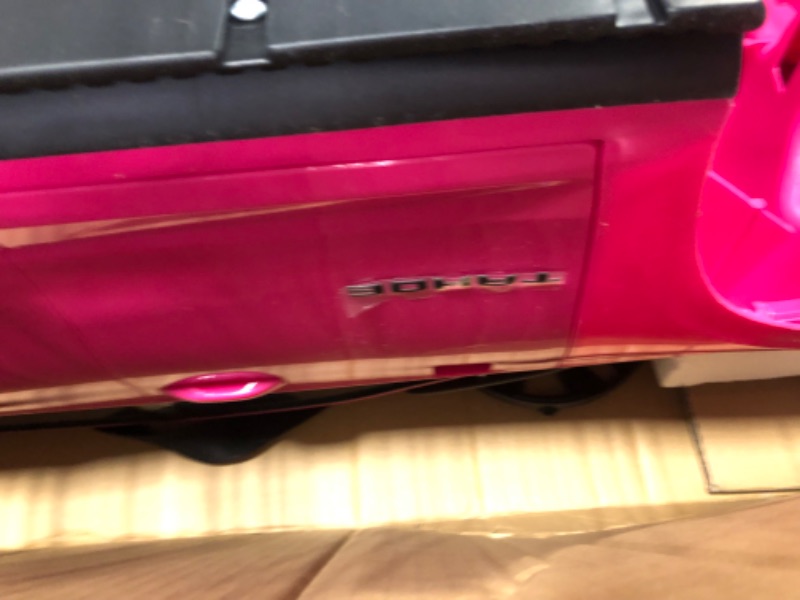 Photo 13 of ******MISSING REMOTE//NON FUNCTIONAL******Costzon Ride on Car, 12V Licensed Chevrolet Tahoe Battery Powered Electric Vehicle w/ 2.4G Remote Control, High/Low Speed, Music, Lights, MP3/USB/FM, Spring Suspension, Electric SUV for Kids (Pink)
Roll over image