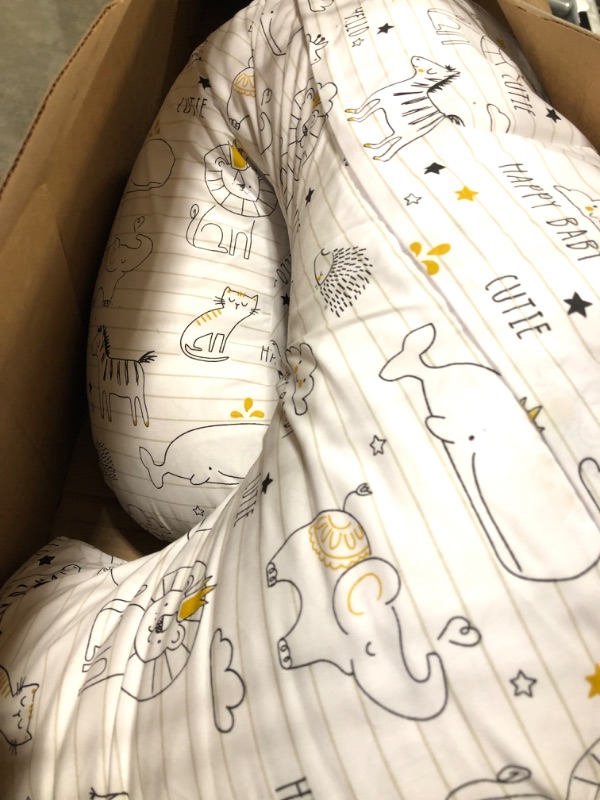 Photo 1 of Boppy Nursing Pillow and Positioner - Original, Notebook Black and White with Gold Animals, Breastfeeding, Bottle Feeding, Baby Support, with Removable Cotton Blend Cover, Awake-Time Support