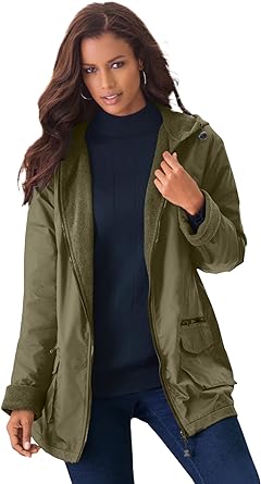 Photo 1 of Roaman's Women's Hooded All-Weather Jacket Fleece Lining Rain Coat