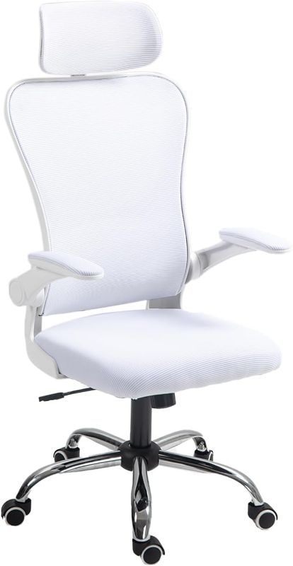 Photo 1 of 
Panana Ergonomic Office Chair High Back Mesh Back Adjustable Headrest Flip-up Padded Armrest Swivel Rolling Desk Chair (White)
