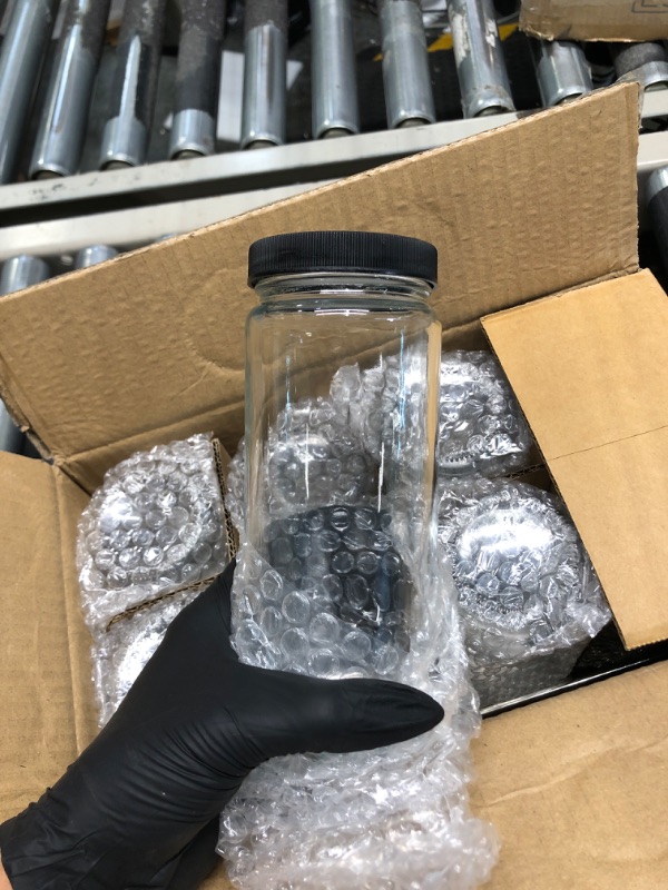 Photo 1 of [ 8 Pack ] Glass Juicing Bottles with 2 Straws & 2 Lids w Hole- 16 OZ Travel Drinking Jars, Water Cups with Black Airtight Lids, Reusable Tall Mason Jar for Juice, Boba, Smoothie, Tea, Kombucha Style-2-Black Lids