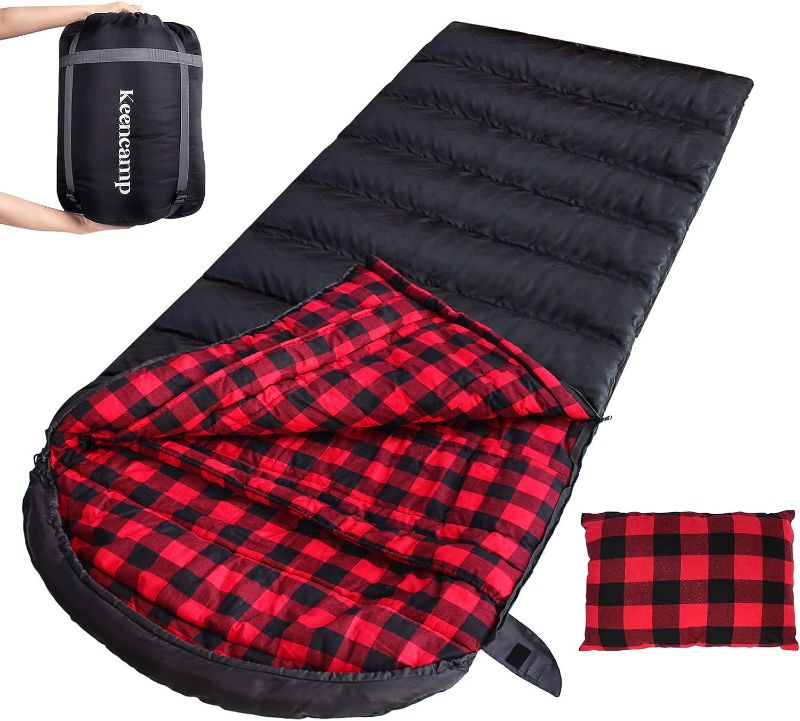 Photo 1 of 0 Degree Sleeping Bag Cotton Flannel Winter Cold Weather for Adults XXL Sleeping Bag 4 Season Big and Tall with Pillow Compression Sack