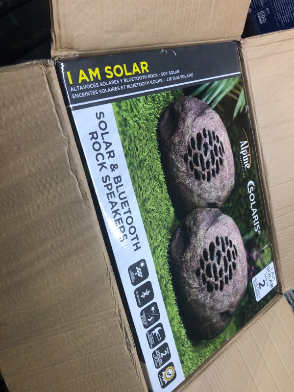 Photo 1 of Alpine Corporation Weather-Resistant Bluetooth Solar-Powered Outdoor Wireless Rock Speaker – Set of 2