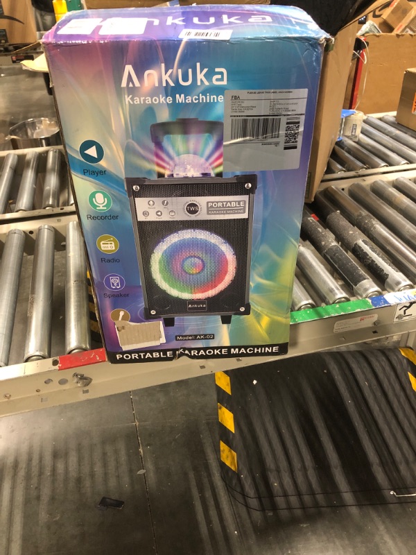 Photo 2 of Ankuka Karaoke Machine, Portable Bluetooth Speaker with Disco Lights,Subwoofer PA System with 2 Wireless Microphones for Christmas,Birthday Party