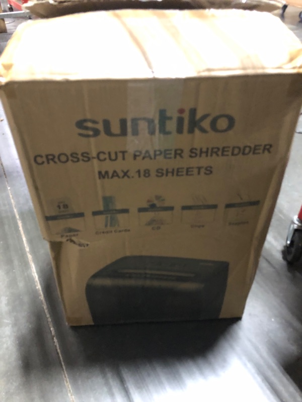 Photo 2 of ** FOR PARTS** Suntiko Paper Shredder, 18-Sheet Cross Cut Level P-4, Shred Paper/Credit Card/CD, with Large Pull Out Bin?Insert Auto Jam Proof System Shredder for Home&Office